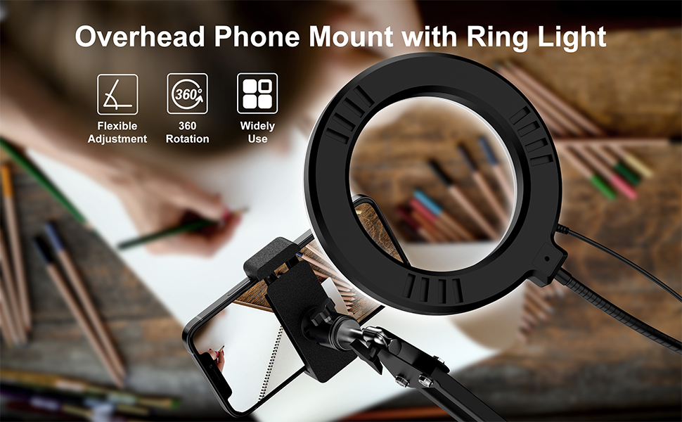 Overhead Camera Mount with Ring Light