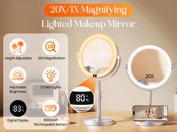 20X/1X Magnifying Lighted Makeup Mirror
