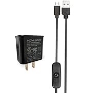 HomeSpot 5V 2.4A Power Supply/Adapter/Charger (UL Listed) with 5ft Long Micro USB Cable with On O...