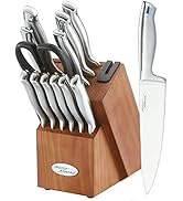 Marco Almond Knife Block Set, KYA26 Knife Set with Block, 14 Pieces Stainless Steel Chef Kitchen...