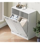 HOOBRO Double Laundry Cabinet, 22 Gal. (83 L) Hamper Cabinet with 2 Hidden Baskets, Farmhouse Sto...