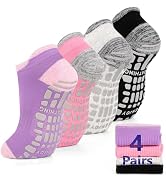 GRPSKCOS Pilates Yoga Grip Socks 4 Pairs Women Non Slip Socks for Barre Home Hospital Size 5-10