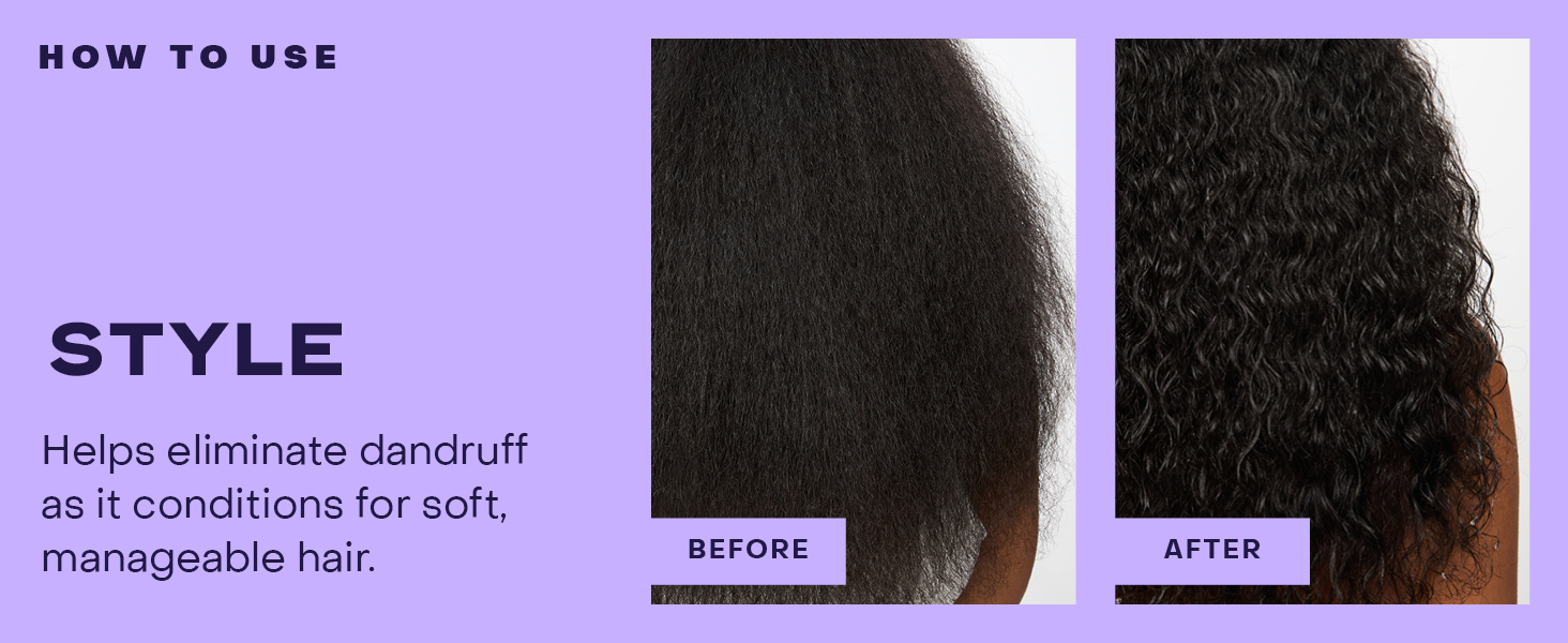 Before and after images show hair transformation.