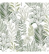 HeloHo Peel and Stick Wallpaper Green Leaf Floral Wallpaper for Bedroom Self Adhesive Removable W...
