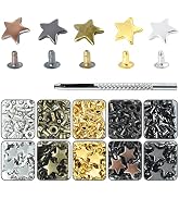 200Sets Assorted 12mm Star Cap Leather Rivets Kit, Tubular Metal Rivets with Punch Tool for Leath...