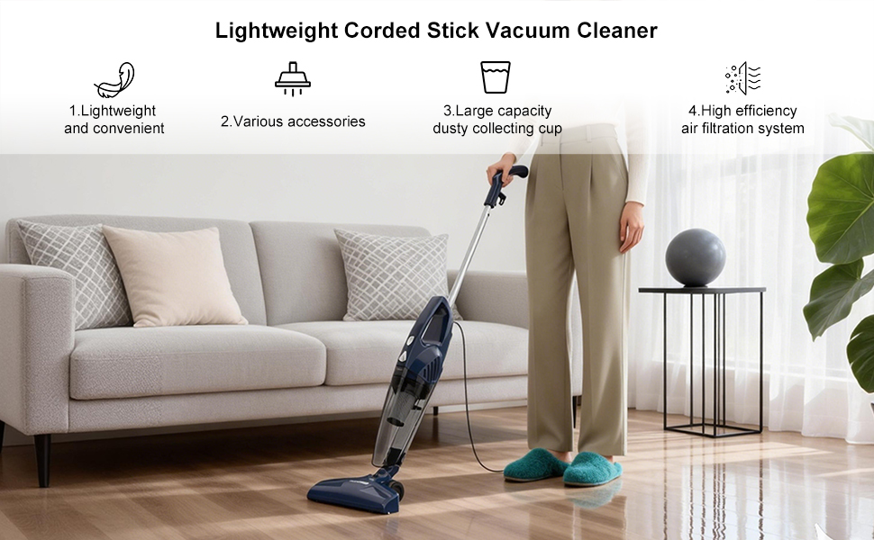Lightweight corded handheld vacuum cleaner
