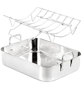 QPMR 16.5inch Roasting Pan with V-Shape Rack - Stainless Steel Large Turkey Roaster Pan for Turke...