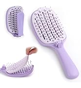 YIUMAF Self-Cleaning Foldable Hair Brush for Women, Curved Vented Detangling Wet Brush for Faster...