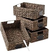 Casafield Set of 4 Water Hyacinth Pantry Baskets, 10" x 13" x 5", with Chalkboard Labels and Chal...