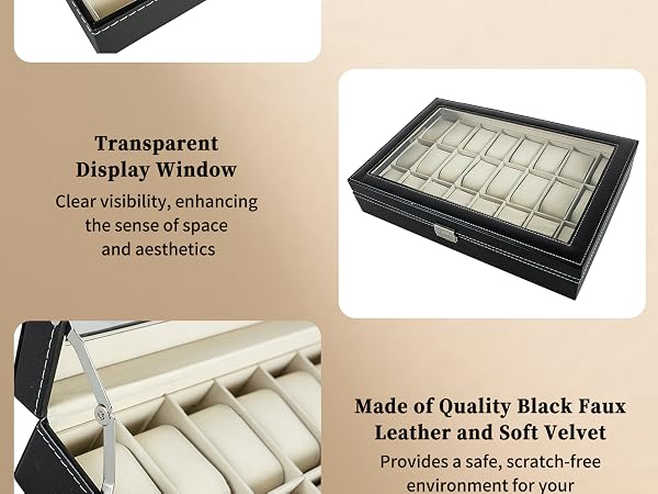 24 Slot Watch Case Waterproof Dustproof Lockable Watch Box Organizer