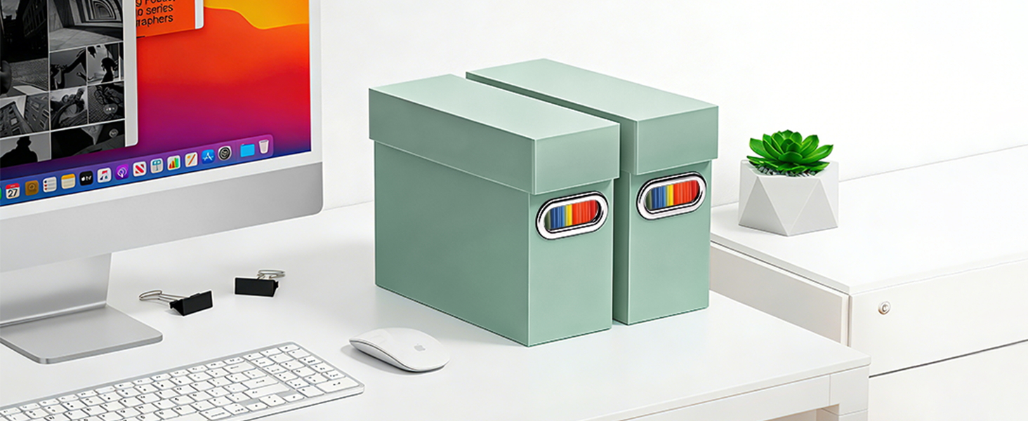 File Organizer Box with Lid &amp;amp; Handle,Sage