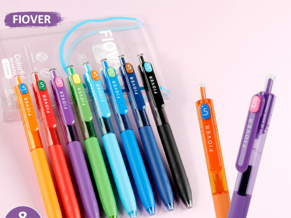 FIOVER Colored Gel Pens, 0.5mm Quick Dry Ink Fine Point Smooth Writing Colorful Pens for Journaling