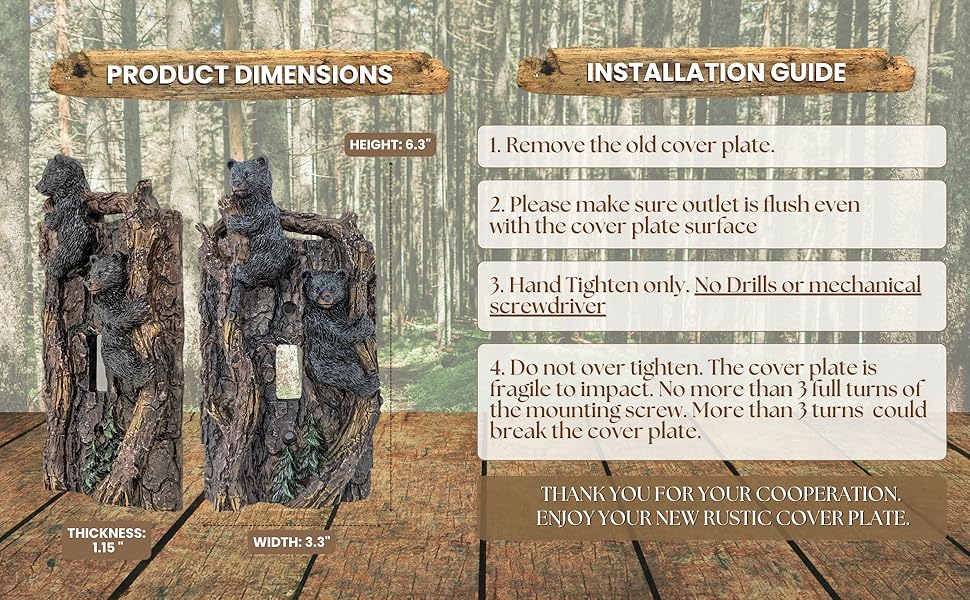 black bear on tree single toggle light switch cover plate rustic cabin lodge 1 gang wall plate