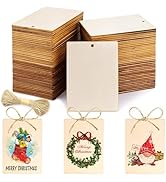 AIERSA 45Pcs Wooden Tags Ornaments, 3.5 x 2.5Inch Larger Unfinished Wood Tags for Crafts with Hol...