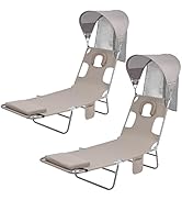 Backpack Beach Tanning Chair with Canopy Sun Shade &amp; Face Hole, 6 Position Folding Lounge Sun Cha...
