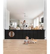 BBsecure 120" Wide Retractable Baby Gate, 34" Tall Reinforced Mesh Gate with 10 Rods to Prevent S...