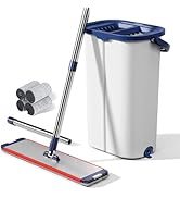 Large Mop and Bucket with Wringer Set for Home, Hands Free Flat Floor Mop and Bucket System with ...