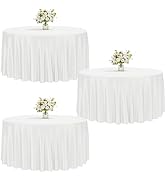 Fixwal 120 Inch White Round Tablecloth, 3 Pack Round Table Cloth Polyester Fabric Washable Table ...