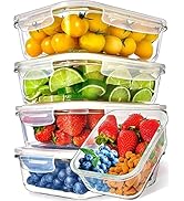 PrepNaturals 5 Pack 36 Oz Glass Meal Prep Containers - Dishwasher Microwave Freezer Oven Safe - G...