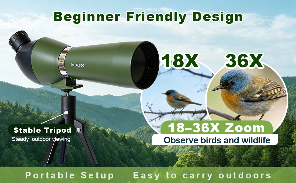 Kids Spotting Scope for Bird Watching, 18–36X Bird Watching Scope for Kids with Tripod