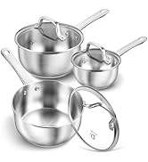 KOCH SYSTEME CS Stainless Steel Saucepan Set, 1QT &amp; 2QT &amp; 3QT Sauce Pan, Premium 18/10 Steel Sauc...