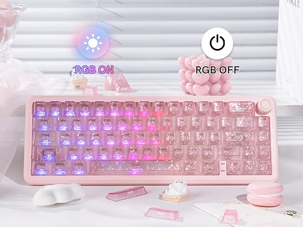 Pink Clear keycaps,Translucent keycaps,Shine Throug Key cap,Side Print,Cherry Profile custom Keycaps