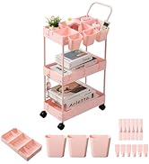 danpinera Slim Storage Cart, 3 Tier Narrow Rolling Cart on Wheels Bathroom Organizer Cart with Di...