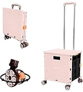 Foldable Utility Cart Folding Portable Rolling Crate Handcart Shopping Trolley Wheel Box with Lid...