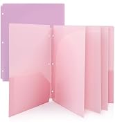 Plastic Pocket Folders,2 Pockets and 3 Dividers, Letter Size – Fits 3-Ring Binders – School Folde...