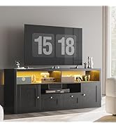 LIKIMIO Premium Black TV Stand with 1" Thick Top for 65" TV, Modern TV Console with LED Lights, C...