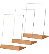 3 Pack 8.5x11 Acrylic Sign Holder L Shape Slant Back Design Clear Acrylic Frame Wood Base...