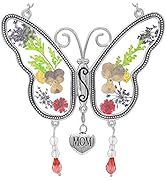 Mom Butterfly Suncatcher - Heart Charm and Pressed Flower Wings - Keepsake Gift for Mother - Mult...