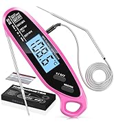 Vuwwey Instant Read Meat Thermometer Digital for Cooking &amp; Grilling with Dual Probe, Big Backlit ...