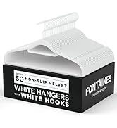 Fontaines Luxury White Velvet Felt Non Slip Clothes Hangers 50 Pack - Ultra Slim &amp; Space Saving -...