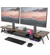 Fenge Dual Monitor Stand, Monitor Stands Riser for 2 monitors, 42.5 Inch Wood Desk Shelf with Sto...