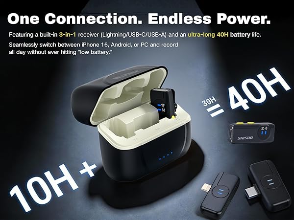 Compatible with iPhone 14 15 16, universal type c mic for android ipad, long battery vlogging kit