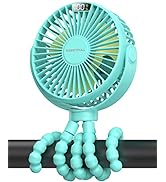 SWEETFULL Portable Stroller Fan, LED Display 6000mAh Battery Operated Mini Clip Fan, 4 Speed Rech...