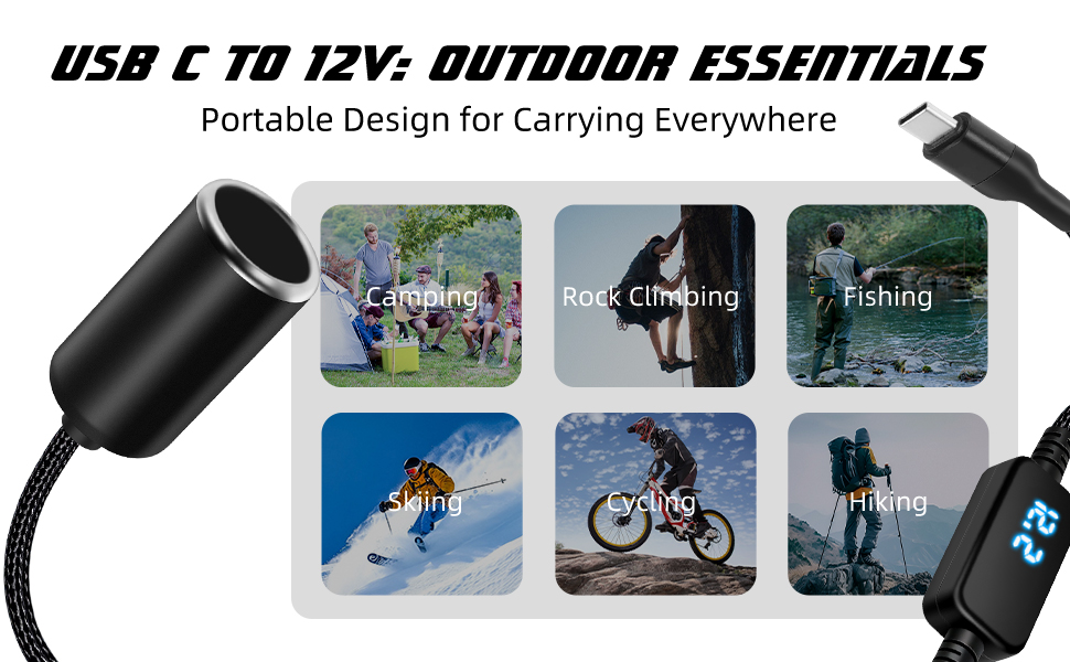 USB C Male to 12V Cigarette Lighter Socket