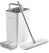 BOSHENG Mop and Bucket with Wringer Set, Flat Floor Mop and Bucket, with 3 Microfiber Mops for Fl...