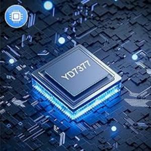 Computer processor chip labeled 'YGTGTT' on a circuit board. Blue glowing edges highlight advanced technology and processing power.