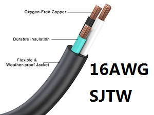 15FT Black Outdoor Extension Cord - SJTW 16AWG Weatherproof Grounded 3Prong Extension Cord