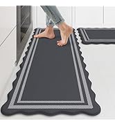 KIMODE Kitchen Mats Cushioned Anti Fatigue, Farmhouse Kitchen Rugs Sets of 2, Dark Grey Scalloped...