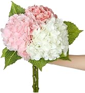 SIITUMEIZI Hydrangea Pink Artificial Flower Faux Hydrangea Flowers 21 Inch Real Touch Latex Fake ...