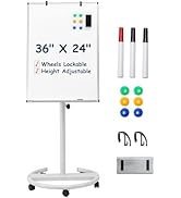 TSJ OFFICE Mobile Whiteboard Standing - 36 X 24 Inches Magnetic Dry Erase Easel, Height Adjustabl...