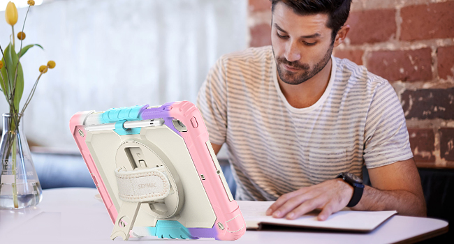 SEYMAC stock Case for iPad 9th 8th 7th Generation 10.2'', Full-Body Drop Protection colorful Pink