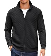 COOFANDY Mens Zip Up Sweatshirt Mock Neck Quilted Jacket Casual Lightweight Sweater Jackets with ...