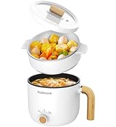 Audecook Hot Pot Electric with Steamer, 1.5L Portable Nonstick Mini Multicooker, Travel Electric ...