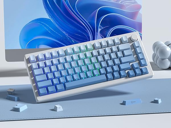 womier Blue PBT keycap Set,Shine Through keycap 75 Percent,Double Shot Key caps,Cherry Profile