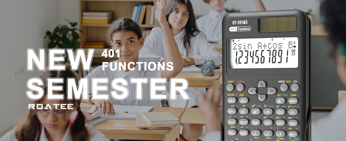Scientific Calculator School Supplies, ROATEE 991MS 401 Functions 2-Line Display Desktop