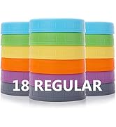 Aozita [18 Pack] Plastic REGULAR Mouth Mason Jar Lids for Ball, Kerr Jars with Silicone Rings - C...